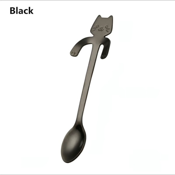 Cat Spoons Tea Spoons Stirrers Cup Hugging Kitty Cats Stainless Black 2 PC Set - Picture 9 of 16